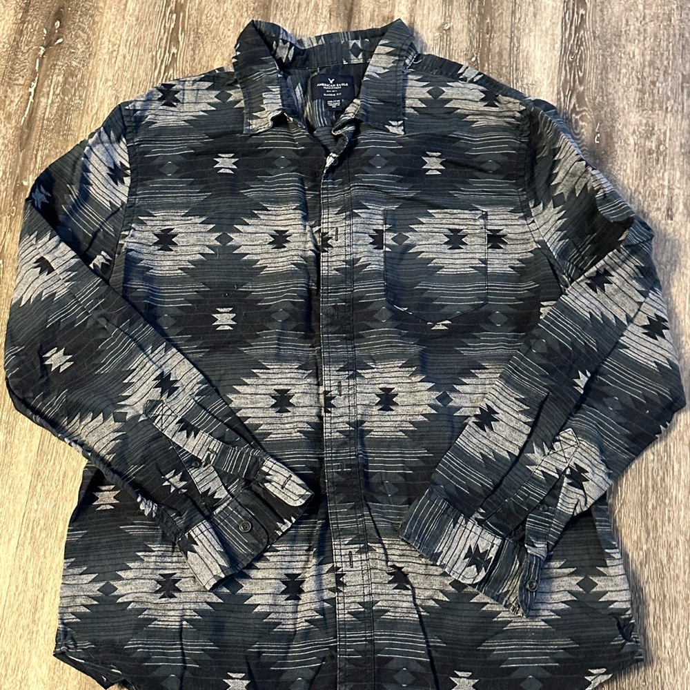 American Eagle Outfitters Aztec Pattern Button Down - Blue/Grey